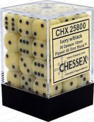 Dadi - 36 dadi d6 opaque ivory/black - 12mm: Chx25800